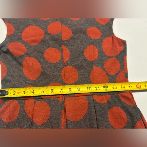 Maggy London Sleeveless Polka Dot Orange and Gray Midi Dress - Picture 8 of 14
